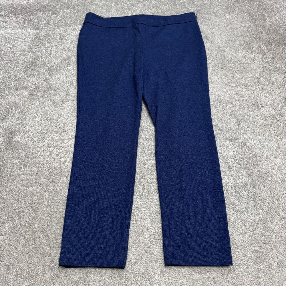 Ann Taylor Textured Skinny Ankle Pants Women 12 Navy Blue Zip Hem Stretch Career